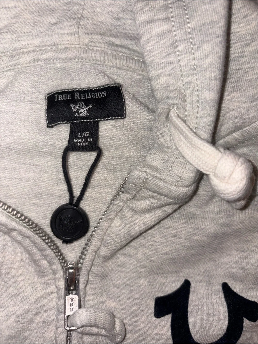 True Religion Heather Gray Zip-Up Hoodie with Black Logo